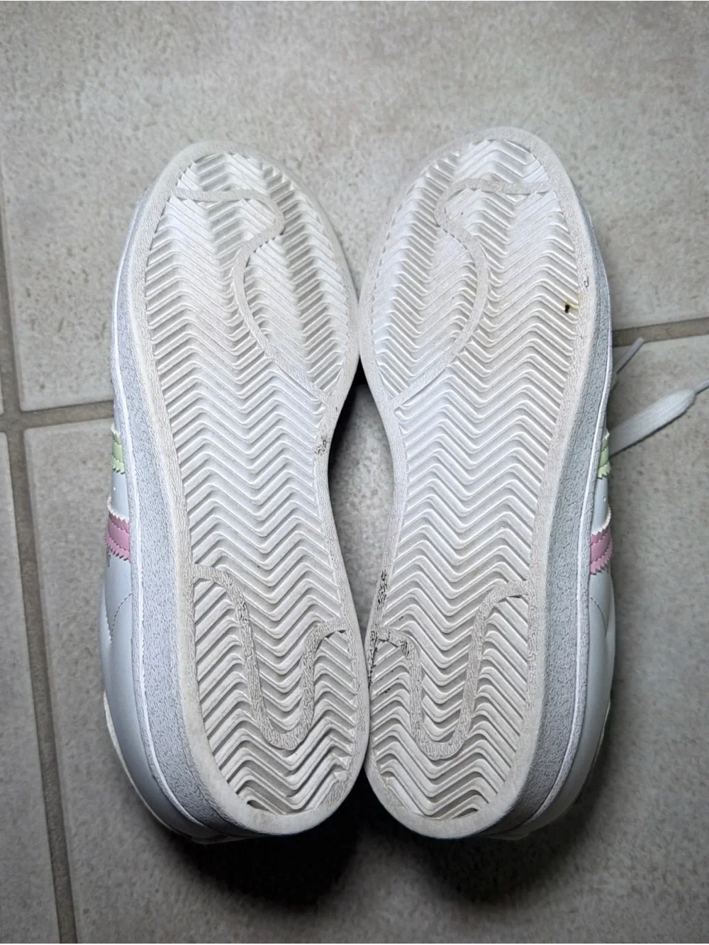 adidas superstar “White Floral” Sneakers with Pink and Light Green Stripes